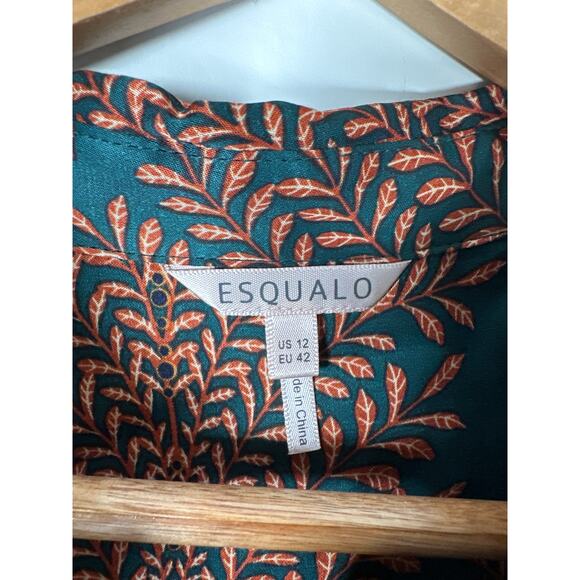 Esqualo Satin Long Sleeve Button Up Blouse Womens Size 12 Green - Picture 8 of 10